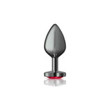 Cheeky Charms Gunmetal Butt Plug w Heart Red Jewel Medium - Adult Toys
