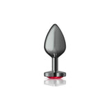 Cheeky Charms Gunmetal Butt Plug w Heart Red Jewel Medium - Adult Toys