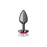 Cheeky Charms Gunmetal Butt Plug w Heart Red Jewel Small - Adult Toys