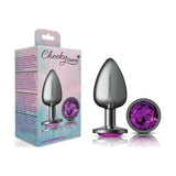 Cheeky Charms Gunmetal Round Butt Plug w Purple Jewel Large - Adult Toys