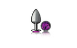 Cheeky Charms Gunmetal Round Butt Plug w Purple Jewel Large - Adult Toys