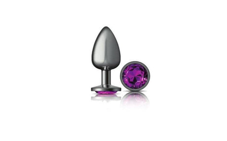 Cheeky Charms Gunmetal Round Butt Plug w Purple Jewel Large - Adult Toys