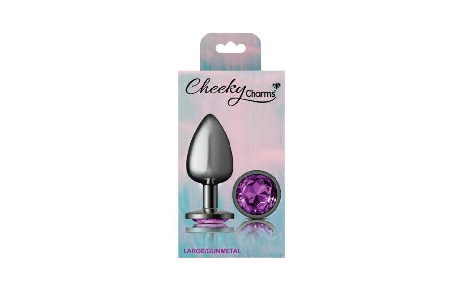 Cheeky Charms Gunmetal Round Butt Plug w Purple Jewel Large - Naughty by Nature Adult Store