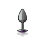 Cheeky Charms Gunmetal Round Butt Plug w Purple Jewel Small - Adult Toys