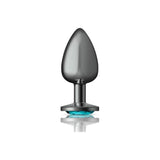 Cheeky Charms Gunmetal Round Butt Plug w Teal Jewel Large - Adult Toys