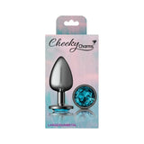 Cheeky Charms Gunmetal Round Butt Plug w Teal Jewel Large - Adult Toys
