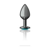 Cheeky Charms Gunmetal Round Butt Plug w Teal Jewel Medium - Adult Toys