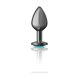 Cheeky Charms Gunmetal Round Butt Plug w Teal Jewel Medium - Adult Toys