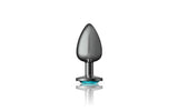 Cheeky Charms Gunmetal Round Butt Plug w Teal Jewel Medium - Adult Toys