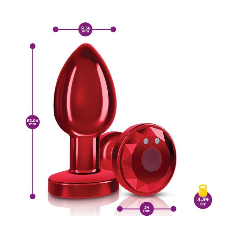 Cheeky Charms Red Rechargeable Vibrating Metal Butt Plug w Remote Medium - Adult Toys