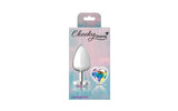 Cheeky Charms Silver Metal Butt Plug w Heart Clear Jewel Large - Adult Toys