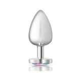 Cheeky Charms Silver Metal Butt Plug w Heart Clear Jewel Large - Adult Toys