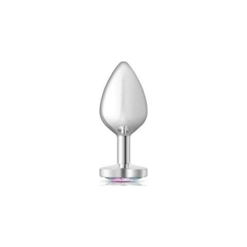 Cheeky Charms Silver Metal Butt Plug w Heart Clear Jewel Medium - Naughty by Nature Adult Store