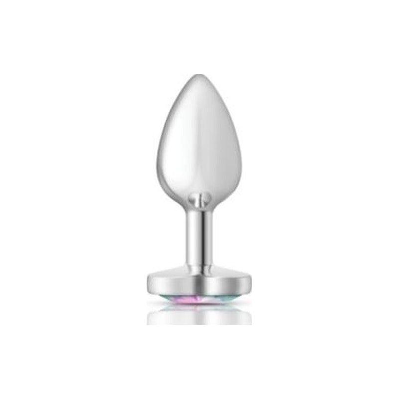 Cheeky Charms Silver Metal Butt Plug w Heart Clear Jewel Small - Naughty by Nature Adult Store