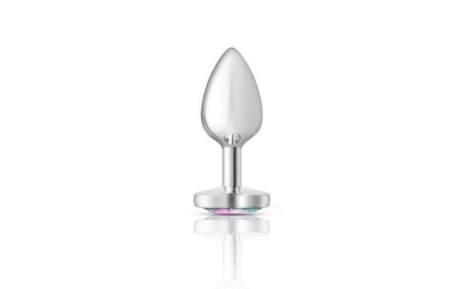Cheeky Charms Silver Metal Butt Plug w Heart Clear Jewel Small - Naughty by Nature Adult Store