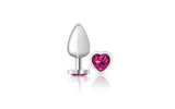 Cheeky Charms Silver Metal Butt Plug w Heart Pink Jewel Large - Adult Toys