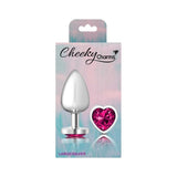 Cheeky Charms Silver Metal Butt Plug w Heart Pink Jewel Large - Adult Toys