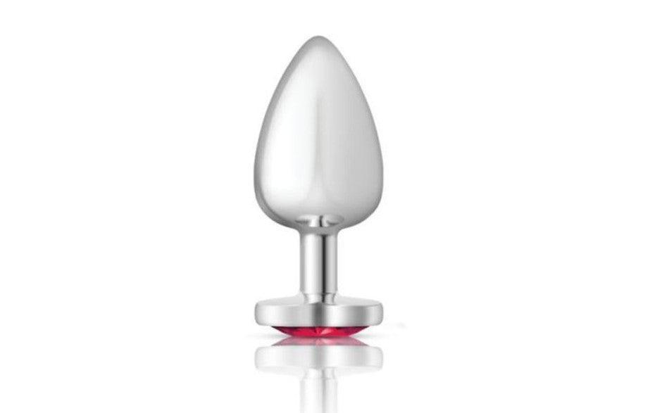 Cheeky Charms Silver Metal Butt Plug w Heart Pink Jewel Large - Naughty by Nature Adult Store