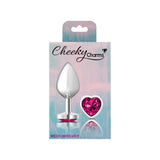 Cheeky Charms Silver Metal Butt Plug w Heart Pink Jewel Medium - Adult Toys