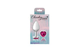Cheeky Charms Silver Metal Butt Plug w Heart Pink Jewel Medium - Adult Toys