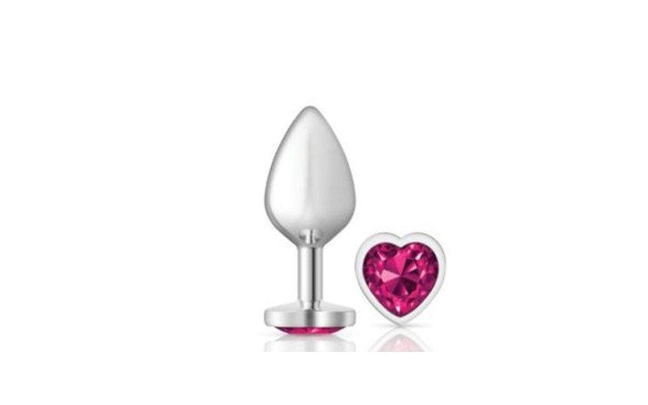Cheeky Charms Silver Metal Butt Plug w Heart Pink Jewel Medium - Naughty by Nature Adult Store