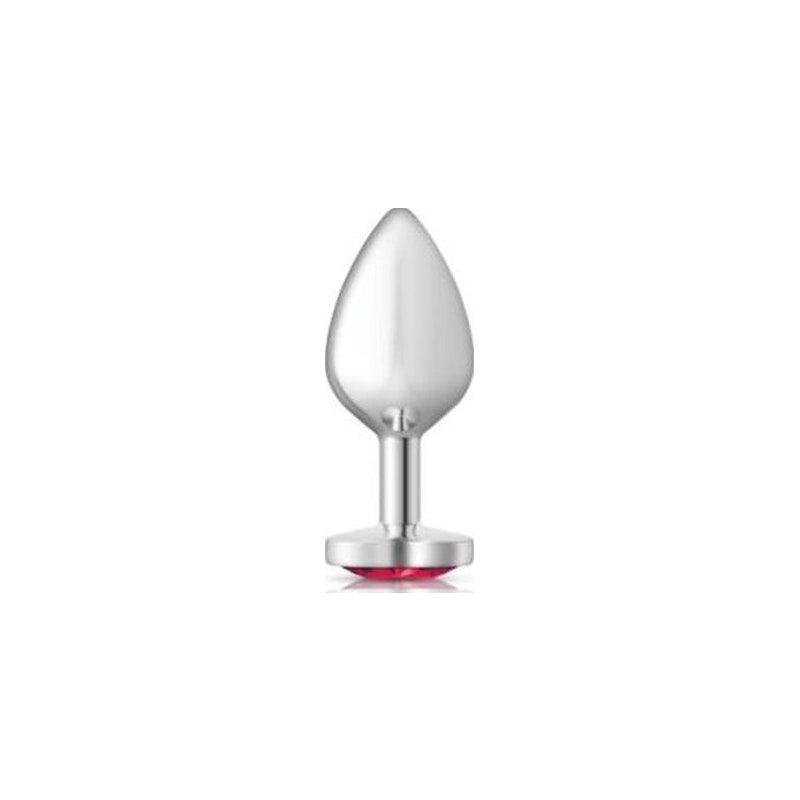 Cheeky Charms Silver Metal Butt Plug w Heart Pink Jewel Medium - Naughty by Nature Adult Store