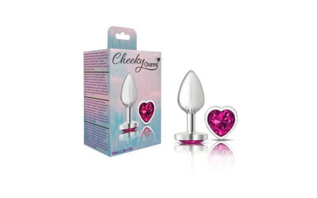 Cheeky Charms Silver Metal Butt Plug w Heart Pink Jewel Small - Adult Toys