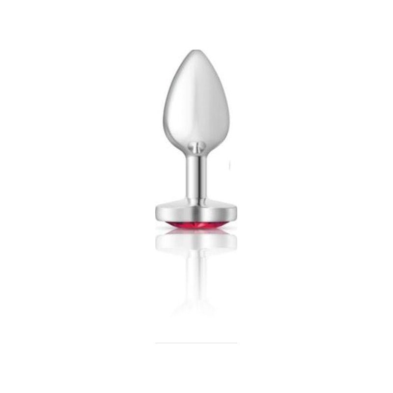 Cheeky Charms Silver Metal Butt Plug w Heart Pink Jewel Small - Adult Toys