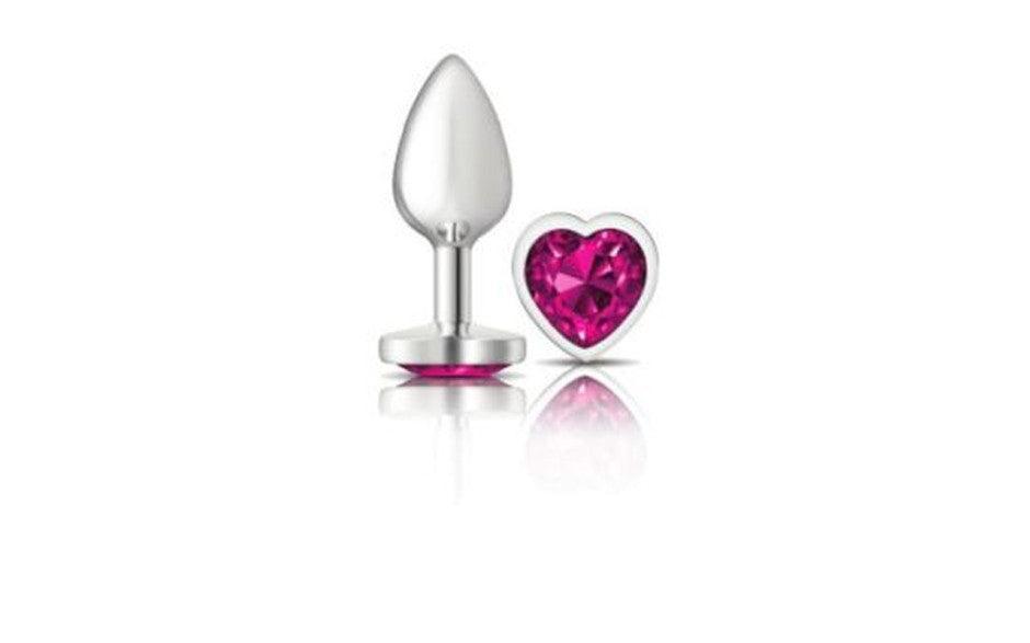 Cheeky Charms Silver Metal Butt Plug w Heart Pink Jewel Small - Naughty by Nature Adult Store