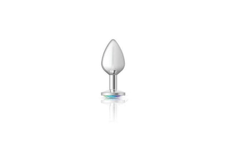 Cheeky Charms Silver Round Butt Plug w Clear Iridescent Jewel Medium - Adult Toys