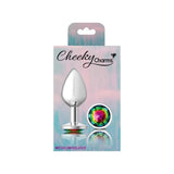 Cheeky Charms Silver Round Butt Plug w Rainbow Jewel Medium - Adult Toys