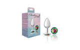 Cheeky Charms Silver Round Butt Plug w Rainbow Jewel Small - Adult Toys