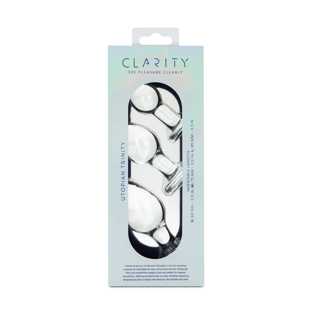 Clarity - Utopian Trinity Glass Butt Plugs - Set of 3 Sizes - GLASS TOYS