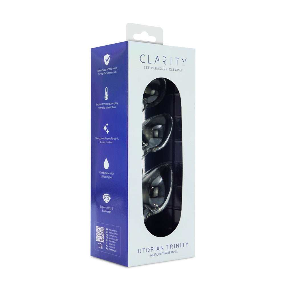 Clarity - Utopian Trinity Glass Butt Plugs - Set of 3 Sizes - GLASS TOYS