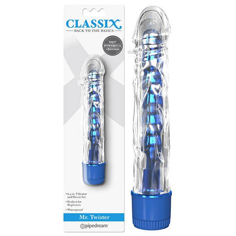 Classix Mr Twister - Metallic Blue Vibrator with Clear Sleeve - VIBRATORS