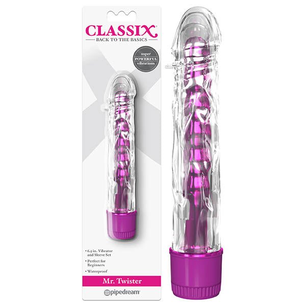 Classix Mr Twister - Metallic Pink 16.5 cm (6'') Vibrator with Clear Sleeve - VIBRATORS