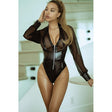 Clocking Out Faux Leather Zip Up Bodysuit - Lingerie