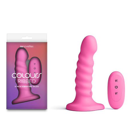 Colours Ribbed 5 Inch Vibrating Dildo Pink USB Rechargeable Wireless Remote - DONGS