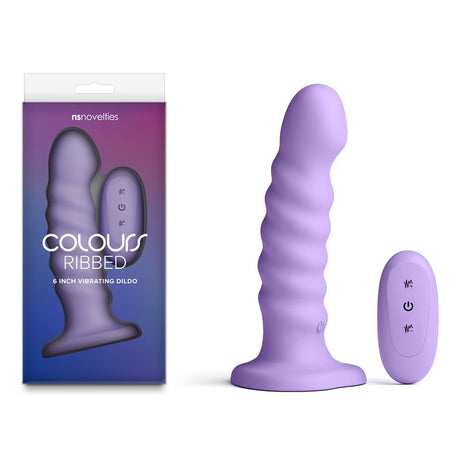 Colours Ribbed 6 Inch Vibrating Dildo Purple USB Rechargeable Remote - DONGS