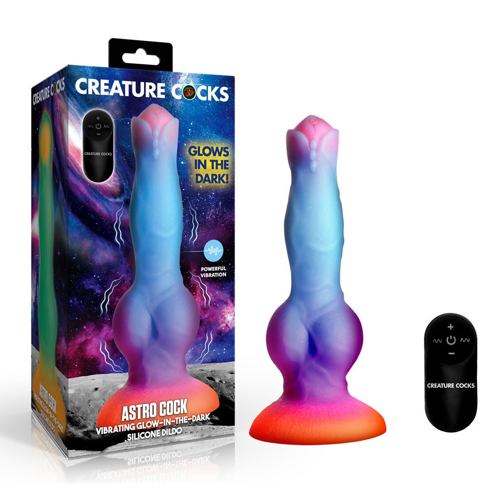 Creature Cocks Astro Cock Glow In The Dark Vibrating Dildo With Remote - DONGS