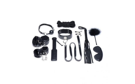 Deluxe 10 Pc Bondage Set Black - Adult Toys