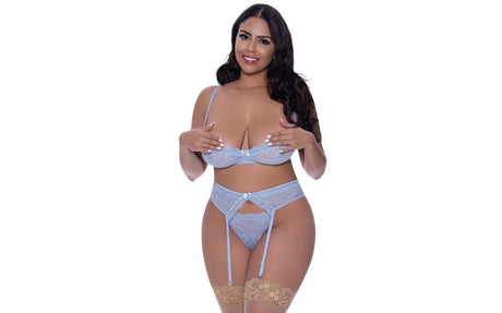 Demi Bra Garter and Thong Set - Lingerie