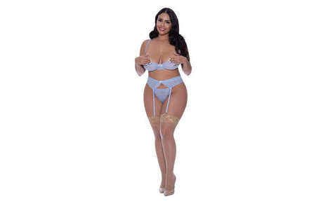Demi Bra Garter and Thong Set - Lingerie