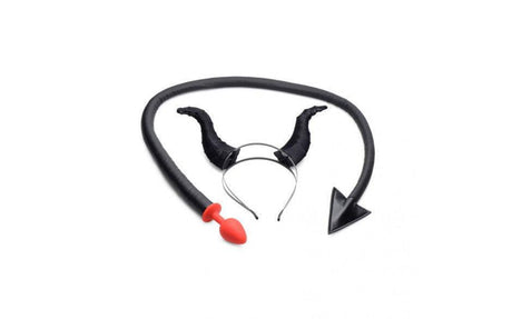 Devil Tail Anal Plug and Horn Set Black - Adult Toys