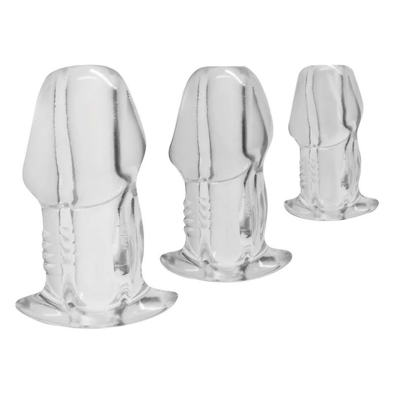 Dicked Clear Hollow Anal Plug 3pc Set - Adult Toys
