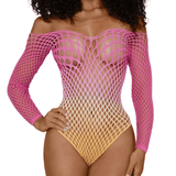 DreamGirl Fishnet Off The Shoulder Ombre Bodysuit - Lingerie