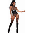 Dreamgirl Garter Teddy w Leash Black - Lingerie