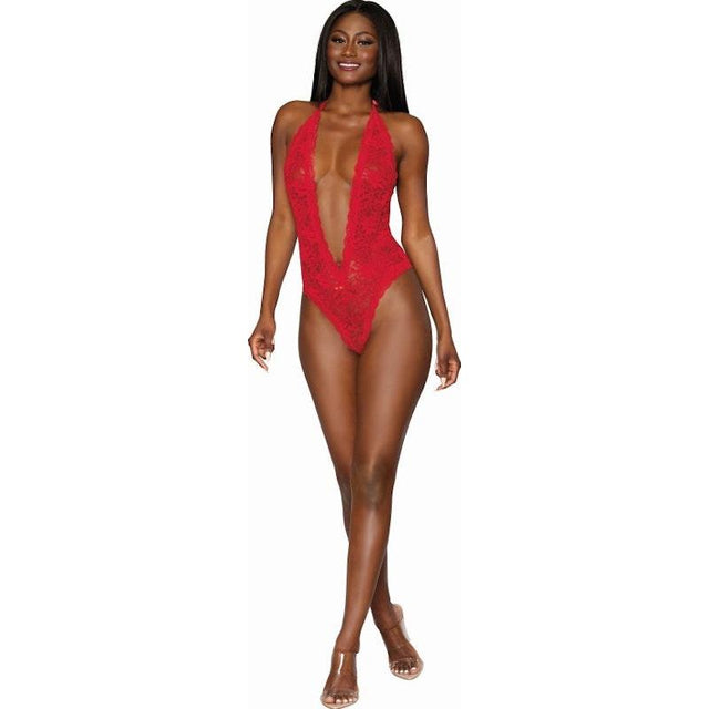 Dreamgirl Heart Back Deep V - Neck Teddy Red - Lingerie