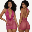 DreamGirl Rhinestone Cowl Neck Mini Dress Pink - Lingerie