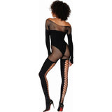Dreamgirl Seamless Opaque and Fishnet Bodystocking Black - Lingerie